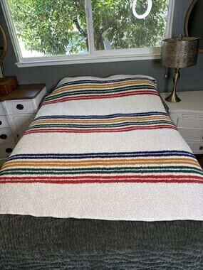 Pendleton Home Collection Sherpa Fleece Throw Blanket 54 X 74 Striped Rainbow